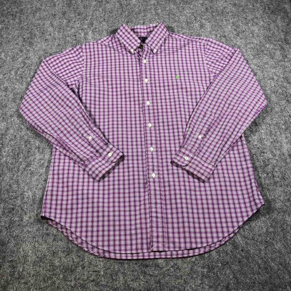 Polo Ralph Lauren Mens L Purple Plaid Button Down Shirt Classic‎ Fit